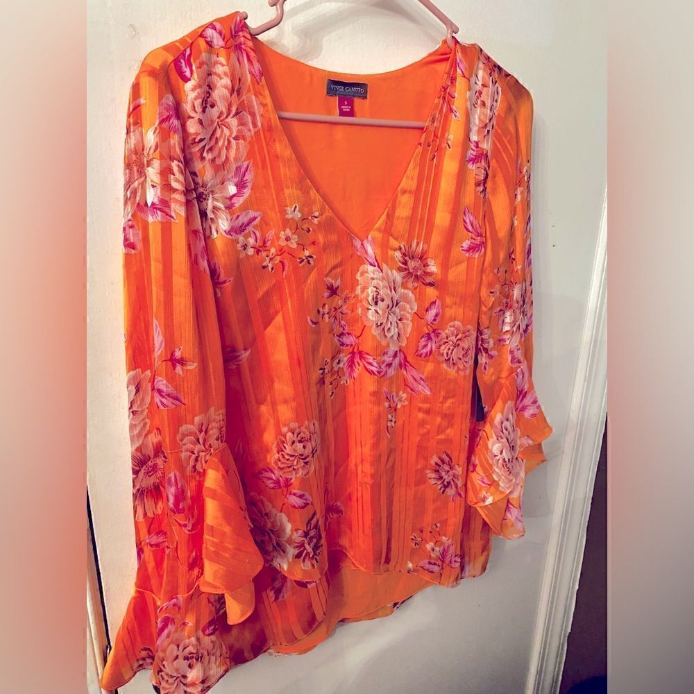 🛍️Vince Camuto Women’s Rio garden’s Printed flu Sunset Orange 🍊 Size: Small 🎉